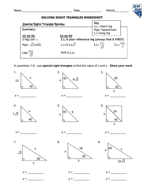 11 Best Images of Right Triangle Trigonometry Worksheet - Special Right